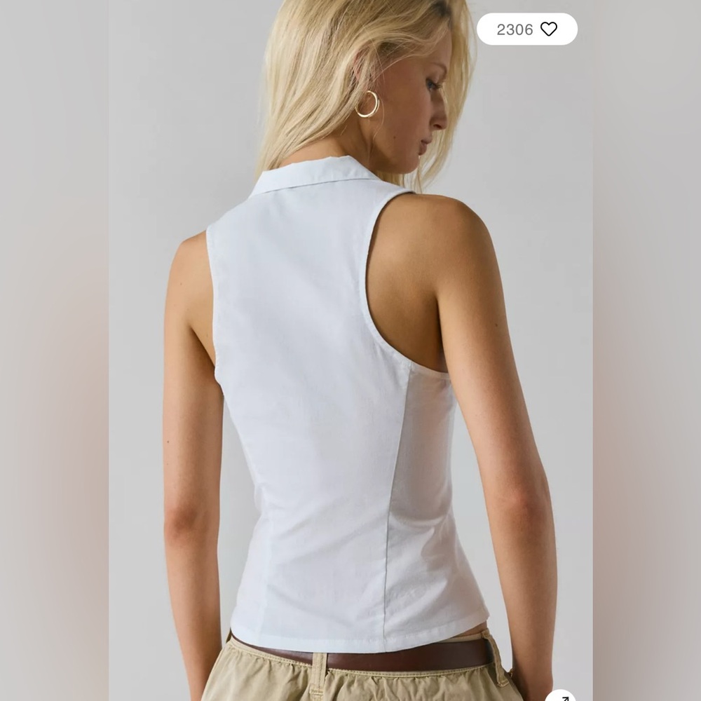 UO Party Girl Cotton-Blend Button Down Sleeveless Shirt - Picture 3 of 8